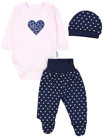 TupTam Baby Bekleidungsset Langarmbody Hose Mütze3 teilig in rosa Modell 1