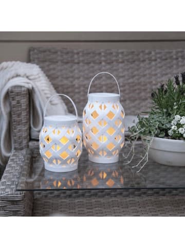 STAR Trading LED Laterne Flamme LED mit bewegtem Feuereffekt  16cm  14cm Timer weiß