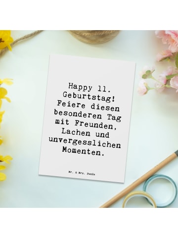 Mr. & Mrs. Panda Postkarte Spruch 11. Geburtstag Freude mit Spruch in Weiß