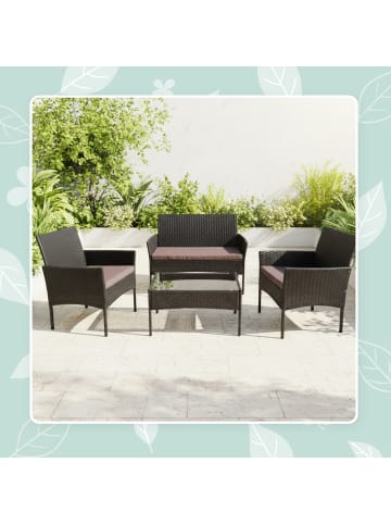 relaxdays 4-tlg. Gartenmöbel-Set "Rattan" in Schwarz