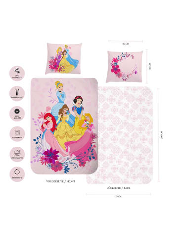 Disney Princess Bettwäsche-Set "Prinzessin Arielle, Schneewittchen, Cinderella, Belle" in Rosa