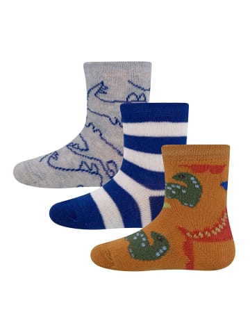 ewers 2er-Set Socken 3er Pack Dino/Ringel in surf blue-ocker hellsilber mel