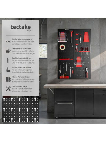 tectake Werkzeugwand aus Metall 200x60 cm mit Haken-Set erweiterbar