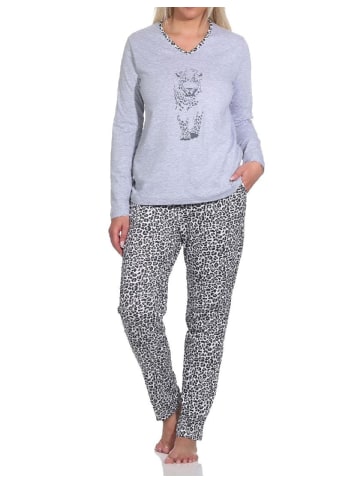 NORMANN Langarm Pyjama Schlafanzug Hose AnimalprintLook - 78557 in grau