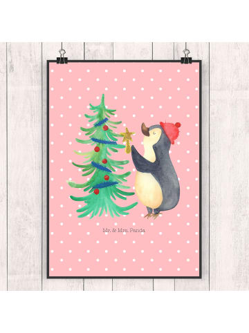 Mr. & Mrs. Panda Poster Pinguin Weihnachtsbaum ohne Spruch in Rot Pastell