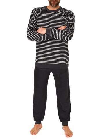 NORMANN Frottee Pyjama langarm Schlafanzug Bündchen Streifen - 75407 in dunkelgrau