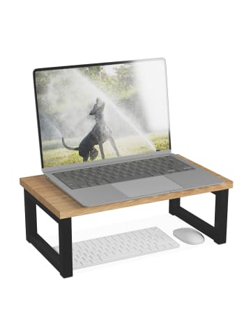 relaxdays Monitorständer in Natur/ Schwarz - (B)40 x (H)15 x (T)23 cm