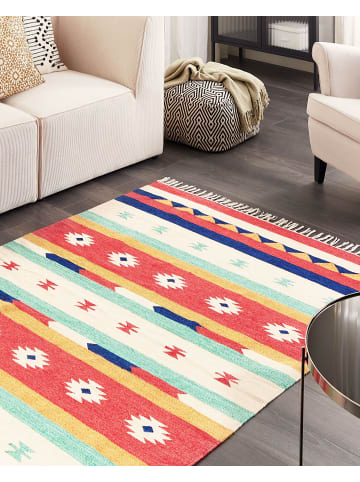 Beliani Kelim MARGARA in Bunt/Rot/Beige - (W) 140 x (L) 200 cm