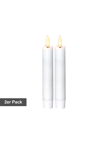 STAR Trading LED Stabkerzen, Flamme' in Weiß, 2er Set, kurz, Batterie, Timer, flack