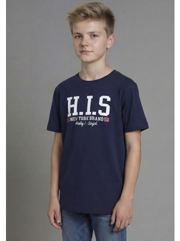 H.I.S. T-Shirt in marine + weiß