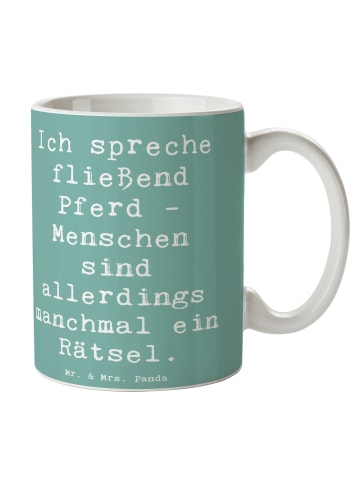 Mr. & Mrs. Panda Kaffeetasse Reiten und Rätsel mit Spruch in Meeresbrise