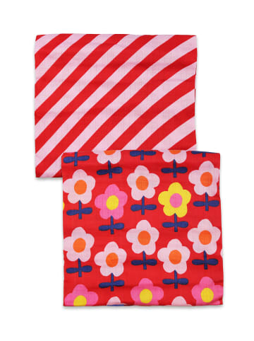 Toby Tiger Mulltücher im Doppelpack mit Retro Blumen Print in rosa