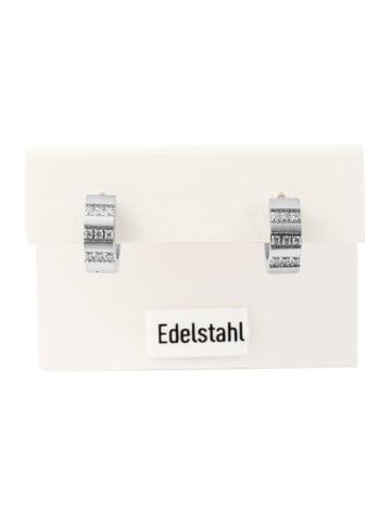 Adeliás Damen Ohrringe – Klappcreole aus Edelstahl mit Strass Steinchen in silber