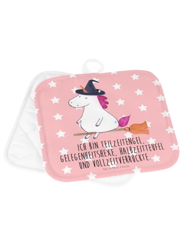 Mr. & Mrs. Panda Topflappen Einhorn Hexe mit Spruch in Rot Pastell