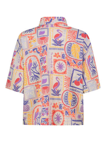 Eight2Nine Kurzarm Bluse Knopfleiste Rundhalsausschnitt in Beige