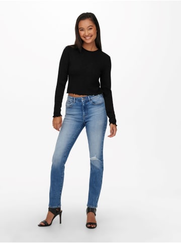 ONLY Cropped Top Oberteil mit Rüschen Longsleeve Volant Shirt in Schwarz