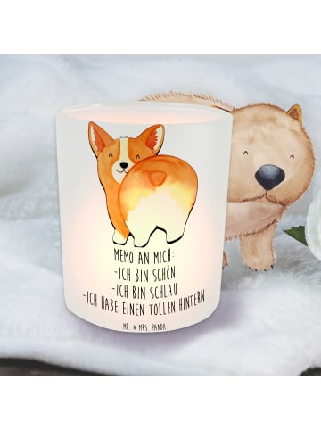 Mr. & Mrs. Panda Outdoor Windlicht Corgi Po mit Spruch in Transparent