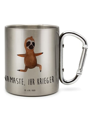 Mr. & Mrs. Panda Edelstahlbecher Faultier Yoga mit Spruch in Silber