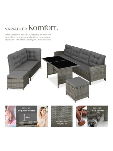 tectake Rattan Lounge für 6 bis 8 Personen, mit Sicherheitsglasplatten