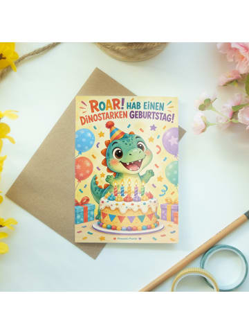 Geburtstagskarte Dinosaurier fröhlich Design mi... in Weiß