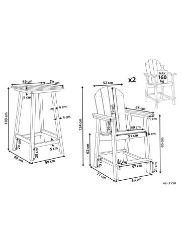 Beliani 3-tlg Bistro Set ADIRONDACK in Rot