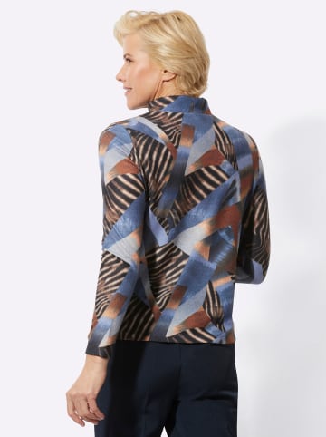 WITT WEIDEN Stehkragenshirt in cognac-bleu-bedruckt