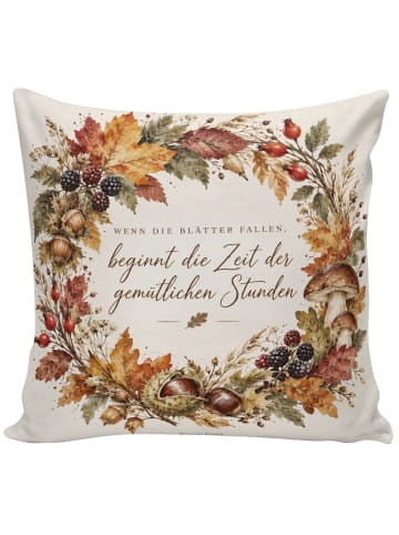 Kissen Herbstkranz handgemalt Design mit Spruch in Weiß