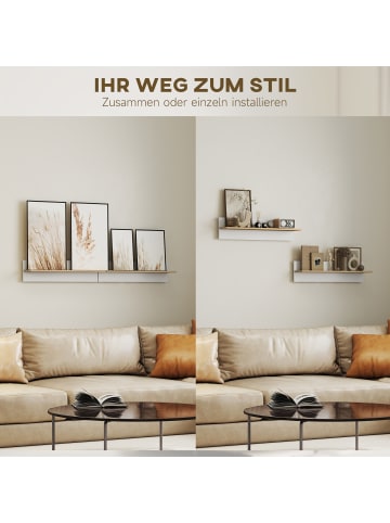 HOMCOM Wandregal-80L x 16,5B x 20H cm-Weiß+Naturholz