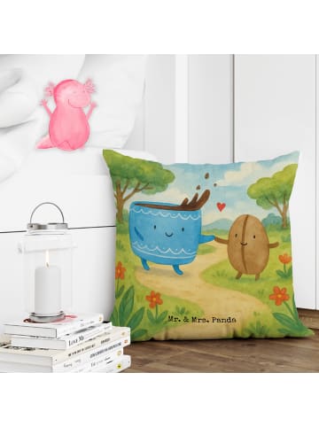 Mr. & Mrs. Panda Kissen 40x40 Kaffee Bohne Design ohne Spruch in Weiß