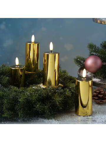 MARELIDA 4x LED Kerze Kunststoff Timer H: 12,5cm D: 5cm in gold glänzend