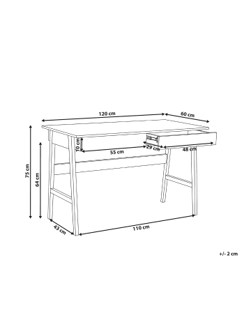 Beliani Schreibtisch THESLAY in Weiß/Braun - (W) 120 x (H) 75 x (L) 60 cm