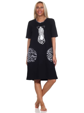 NORMANN Kurzarm Nachthemd Tiermotiv Übergrössen - 85491 in schwarz