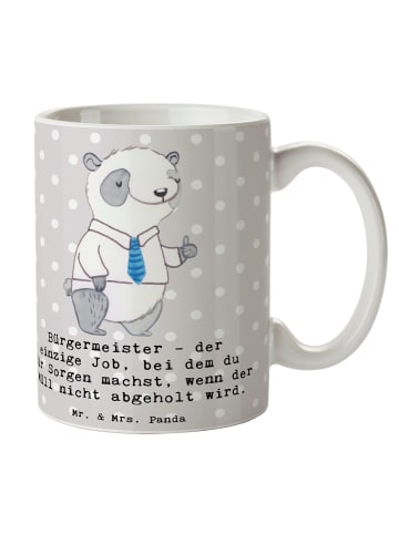 Mr. & Mrs. Panda Tasse Bürgermeister Job mit Spruch in Grau Pastell