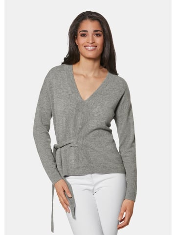 MADELEINE V-Pullover mit Bindeband in grau / melange