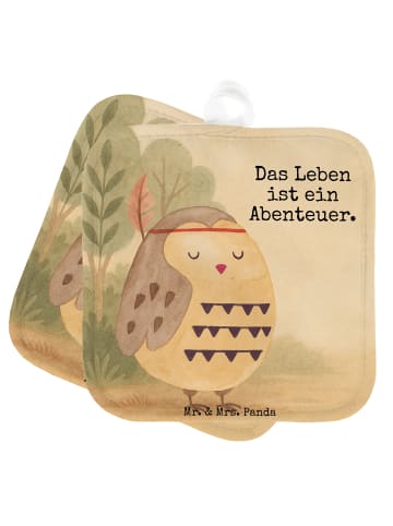 Mr. & Mrs. Panda Topflappen Eule Federschmuck Design mit Spruch in Weiß