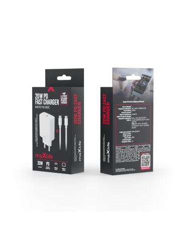 maXlife Maxlife MXTC-10-20C PD QC Ladegerät 1x USB-C 20W weiß + USB-C - USB-C