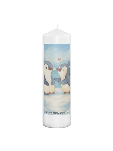 Mr. & Mrs. Panda Stumpenkerze Pinguine trösten Design ohne Spruch in Weiß