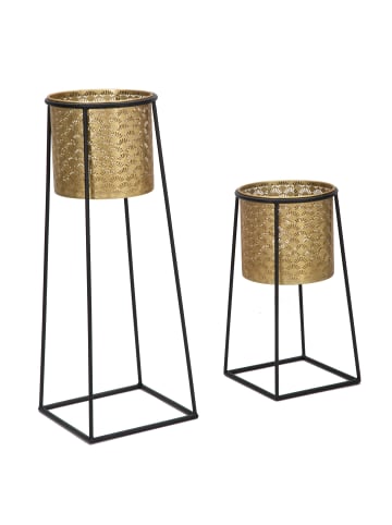 Mauro Ferretti Set aus 2 gold-schwarzen Metall-Pflanztöpfen, Ø 26 x 70 cm und 23 x 45 cm