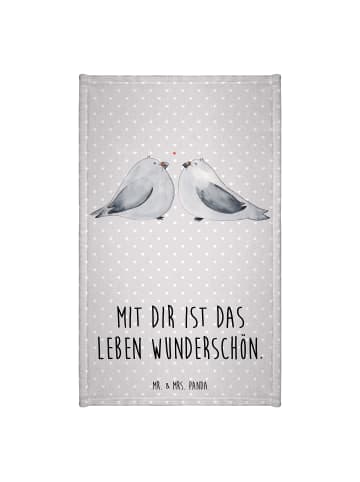 Mr. & Mrs. Panda Gästehandtuch Turteltauben Liebe mit Spruch in Grau Pastell
