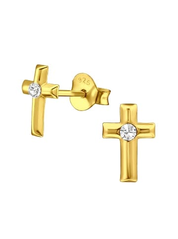 Alexander York Ohrstecker KREUZ in Gold mit Zirkonia aus 925 Sterling Silber, 2-tlg.