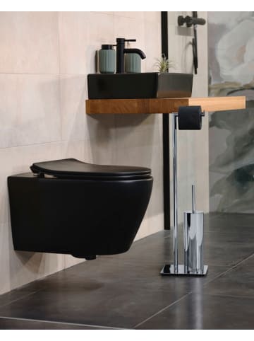 Wenko WC-Garnitur RECCO mit Papierhalter in Glänzendes Silber, 20 x 71,5 x 20 cm