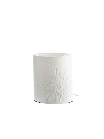 GILDE Porzellan Lampe "Ellipse Gräser" in Weiß - H. 20 cm - B. 16 cm