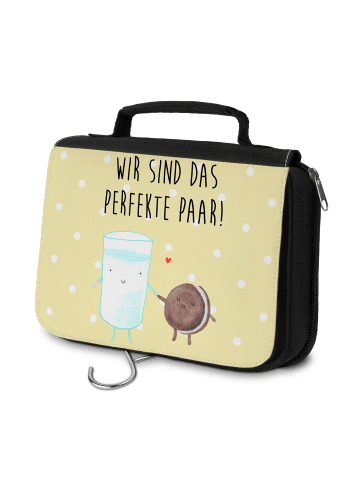 Mr. & Mrs. Panda Kosmetiktasche Milch Keks mit Spruch in Gelb Pastell