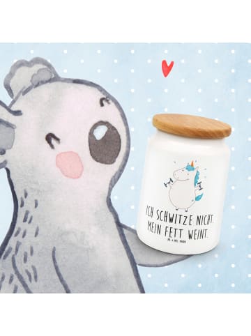 Mr. & Mrs. Panda Keksdose Einhorn Fitness mit Spruch in Weiß