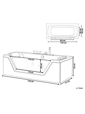 Beliani Whirlpool Badewannen SAMANA in Schwarz - (W) 71 x (H) 55 x (L) 153 cm
