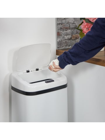 relaxdays Mülleimer mit Sensor in Weiß - 50 Liter