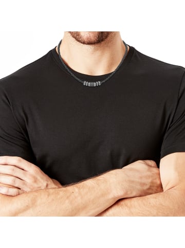 s.Oliver Halsband Edelstahl, Carbon/Leder in Schwarz