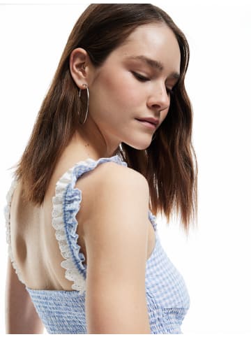 KOTON BLUSE SS in Blau Karomuster
