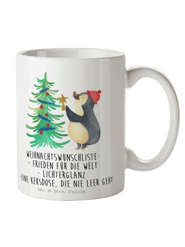 Mr. & Mrs. Panda Tasse Pinguin Weihnachtsbaum mit Spruch in Weiß