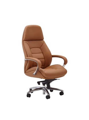 KADIMA DESIGN Designer Bürostuhl Bezug Echtleder Caramel Schreibtischstuhl bis 120 in Beige